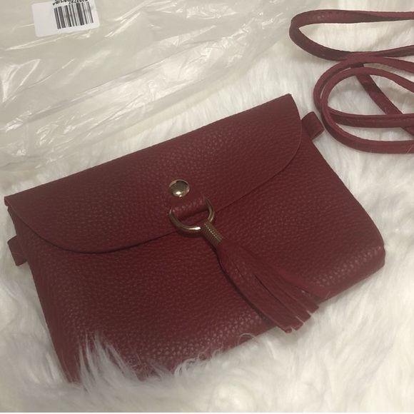 Wine Red Vegan Leather Cross Body Bag With Tassels - Picture 2 of 5